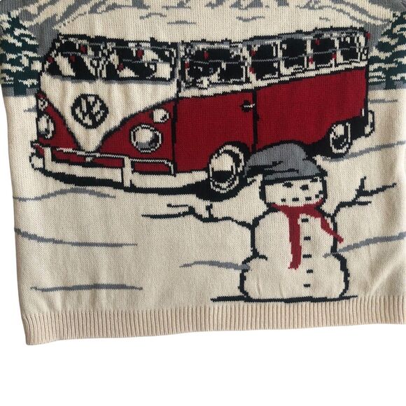 Volkswagen VW Bus Camper Van Ugly Christmas Xmas Sweater Red Grey Snowman Size S - Picture 15 of 16